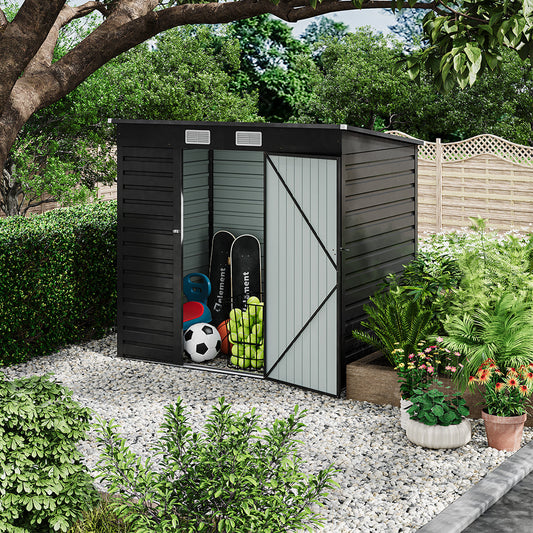 Breeins 4x6ft Outdoor Storage Shed – Galvanized Steel Garden Shed Lockable With Double Doors & 2 Vents