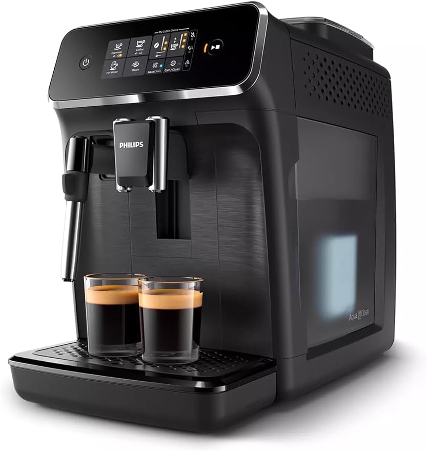 Philips 2300 Series Vollautomatische Espressomaschine - 4 Getränke, Modernes Farb-Touchscreen-Display, LatteGo-Milchsystem, SilentBrew, 100% Keramikmahlwerk, AquaClean Filter. Mattschwarz (EP2330/10)