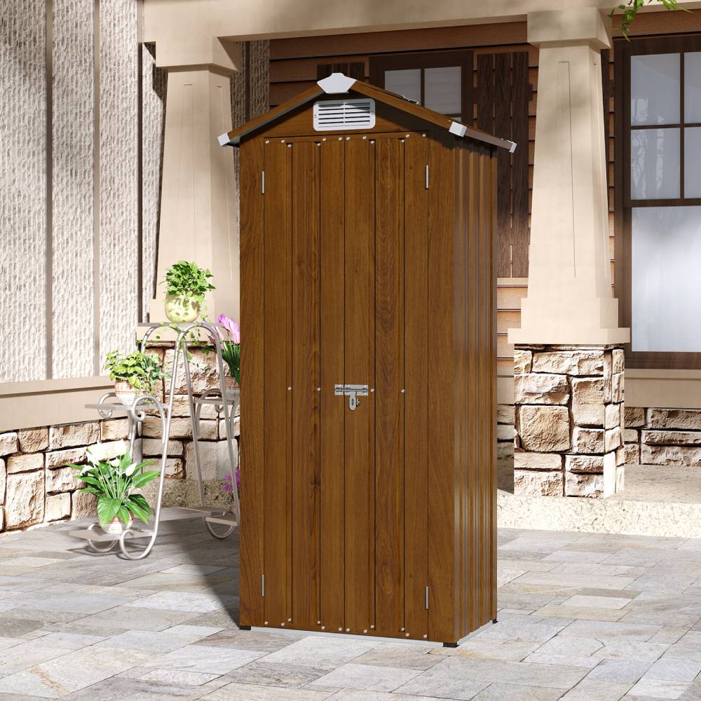 Breeins Metal Garden Storage Cabinet 2.76×1.87 Ft Outdoor Shed With 2 Shelves & 2 Vents, Lockable Double Doors