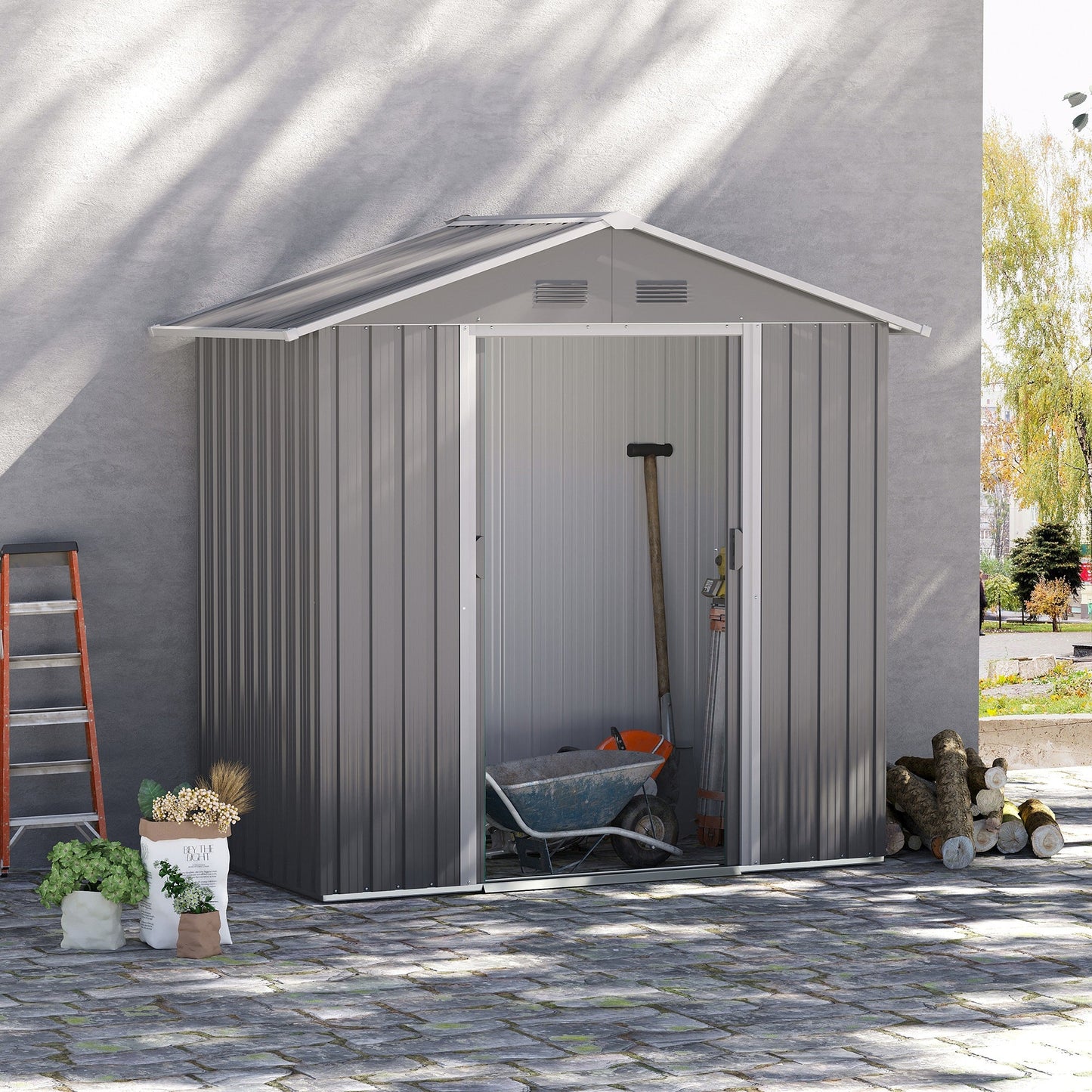 Outsunny 6.5ft X 3.5ft Garden Shed, Metal Shed Garden Outdoor Storage