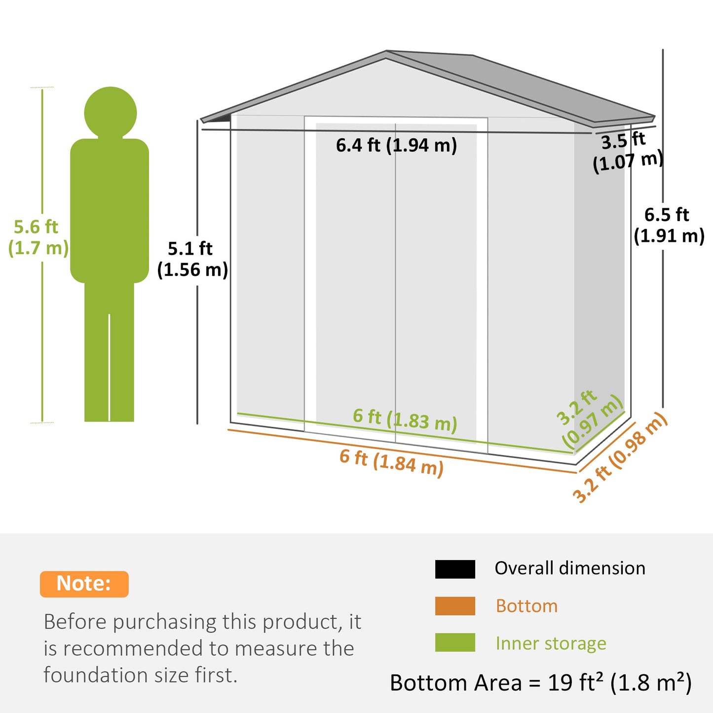 Outsunny 6.5x3.5ft Metal Garden Shed For Garden