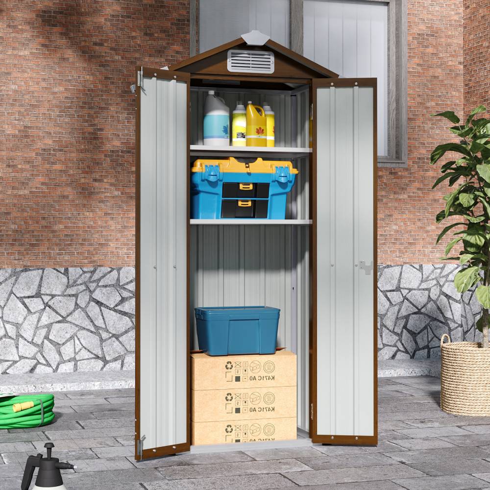 Breeins Metal Garden Storage Cabinet 2.76×1.87 Ft Outdoor Shed With 2 Shelves & 2 Vents, Lockable Double Doors