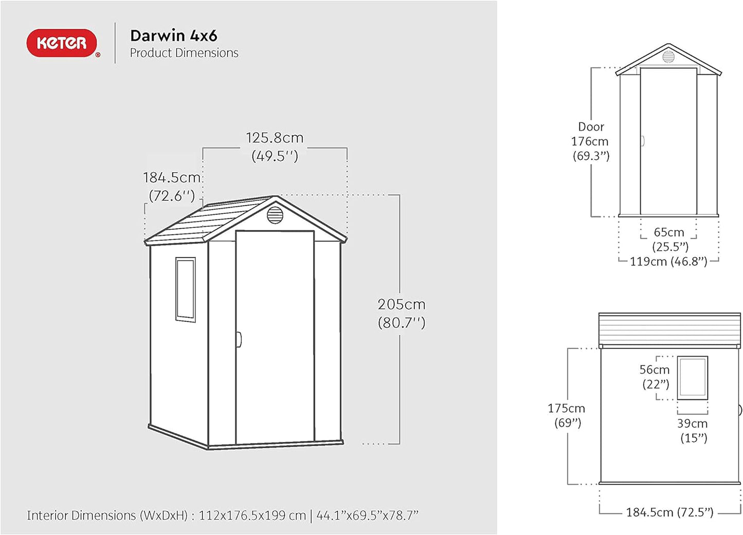 Darwin Outdoor Apex Single Door Garden Storage Shed 6 X 4Ft Grey Wood Look and Feel | Fade Free | All Weather Resistant