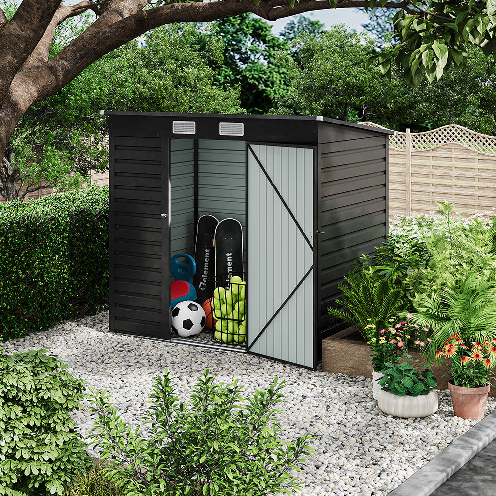 Breeins 4x6ft Outdoor Storage Shed – Galvanized Steel Garden Shed Lockable With Double Doors & 2 Vents