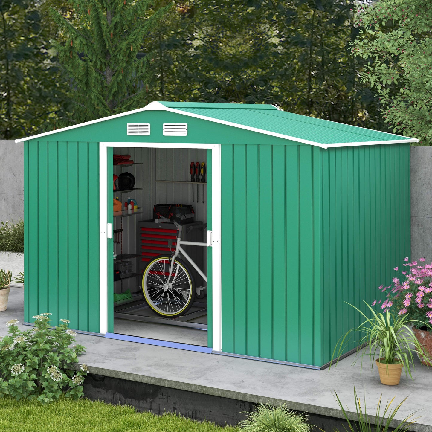 Outsunny Garden Shed Storage Unit With Locking Door Floor Foundation