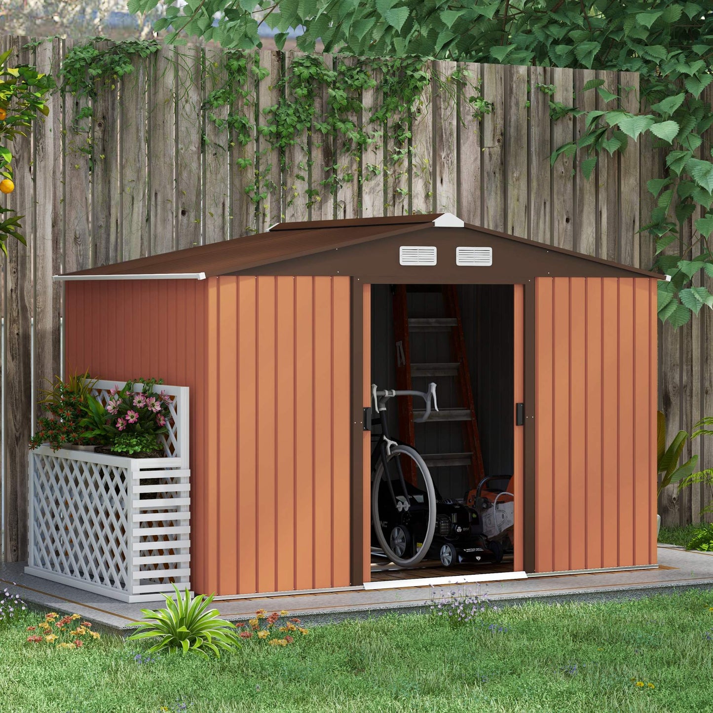 Outsunny Garden Shed Storage Unit With Locking Door Floor Foundation