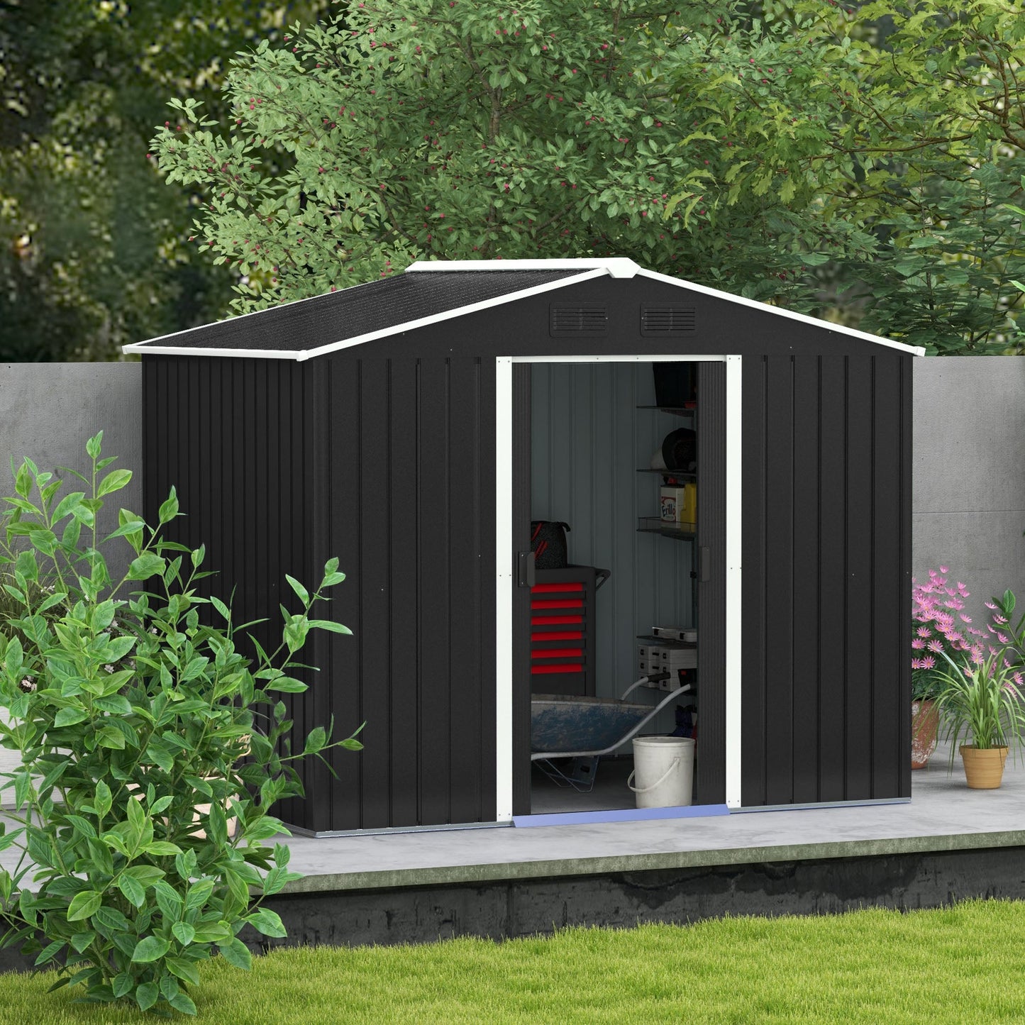 Outsunny 8 X 6ft Garden Storage Shed With Double Sliding Door Outdoor