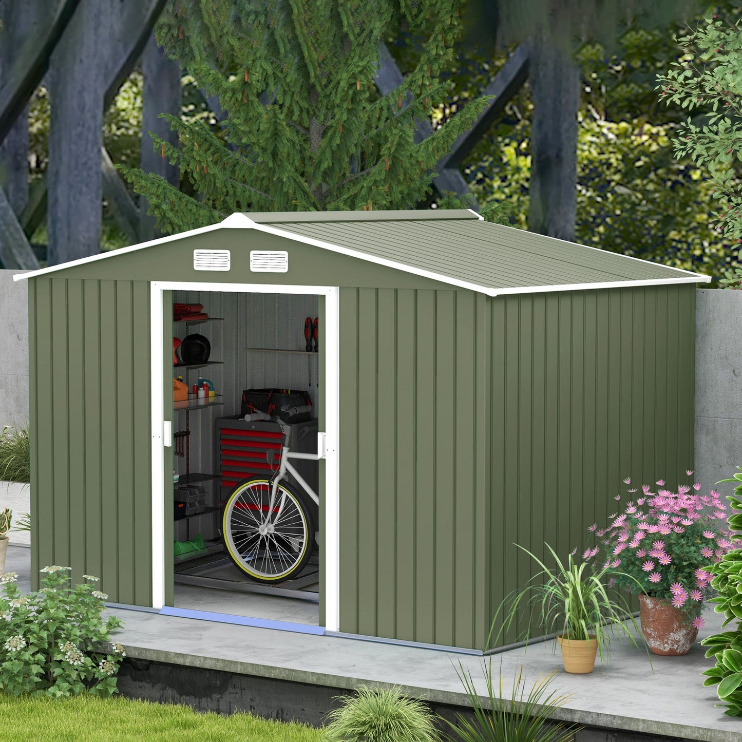 Outsunny Garden Shed Storage Unit With Locking Door Floor Foundation
