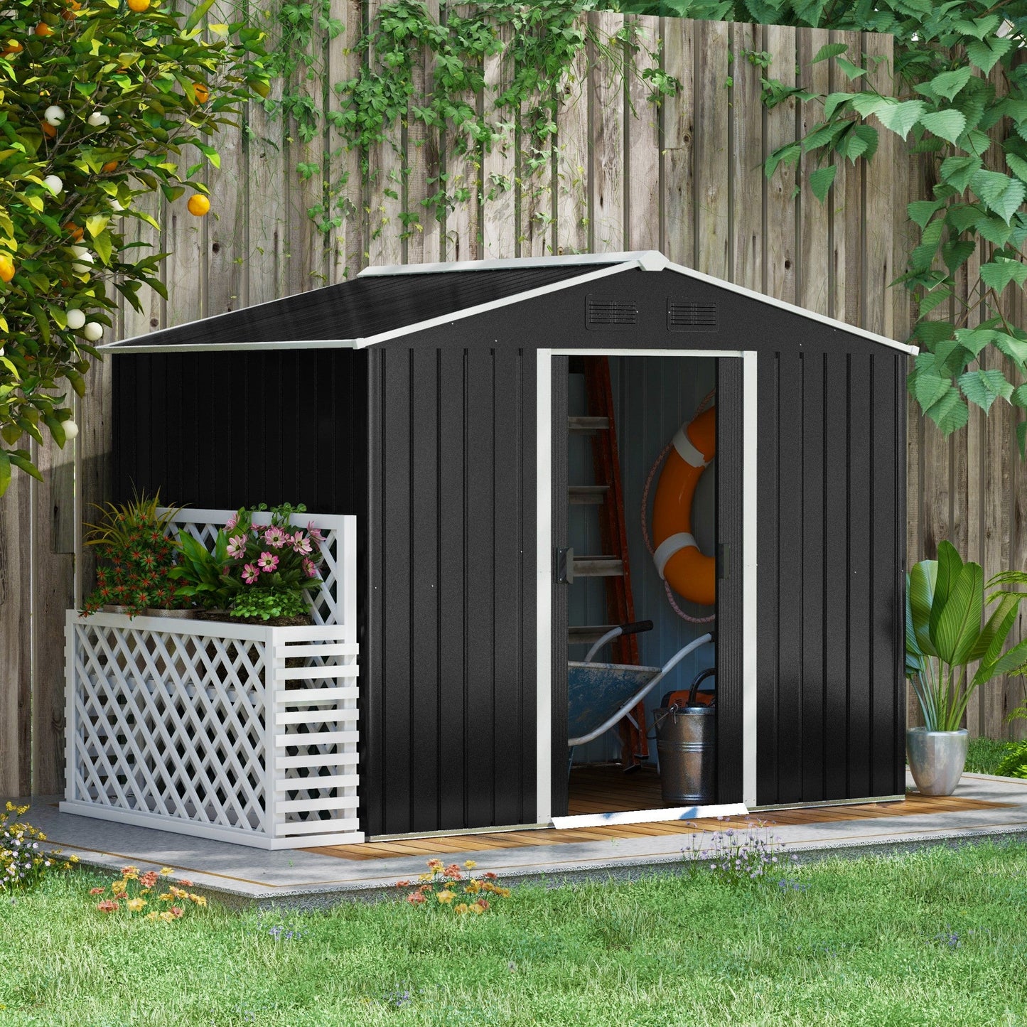 Outsunny 8 X 6ft Garden Storage Shed With Double Sliding Door Outdoor