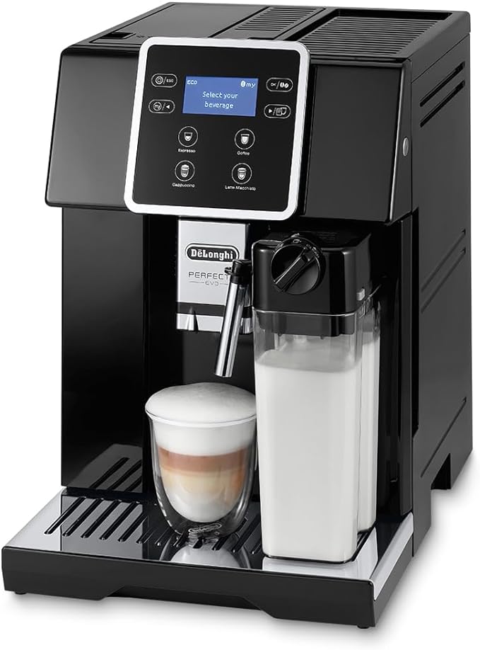 De’Longhi Perfecta Evo ESAM420.40.B Kaffeevollautomat mit LatteCrema Milchsystem, Cappuccino & Espresso auf Knopfdruck, großes LCD-Farbdisplay, Kaffeekannenfunktion, 0.25 kilograms, schwarz