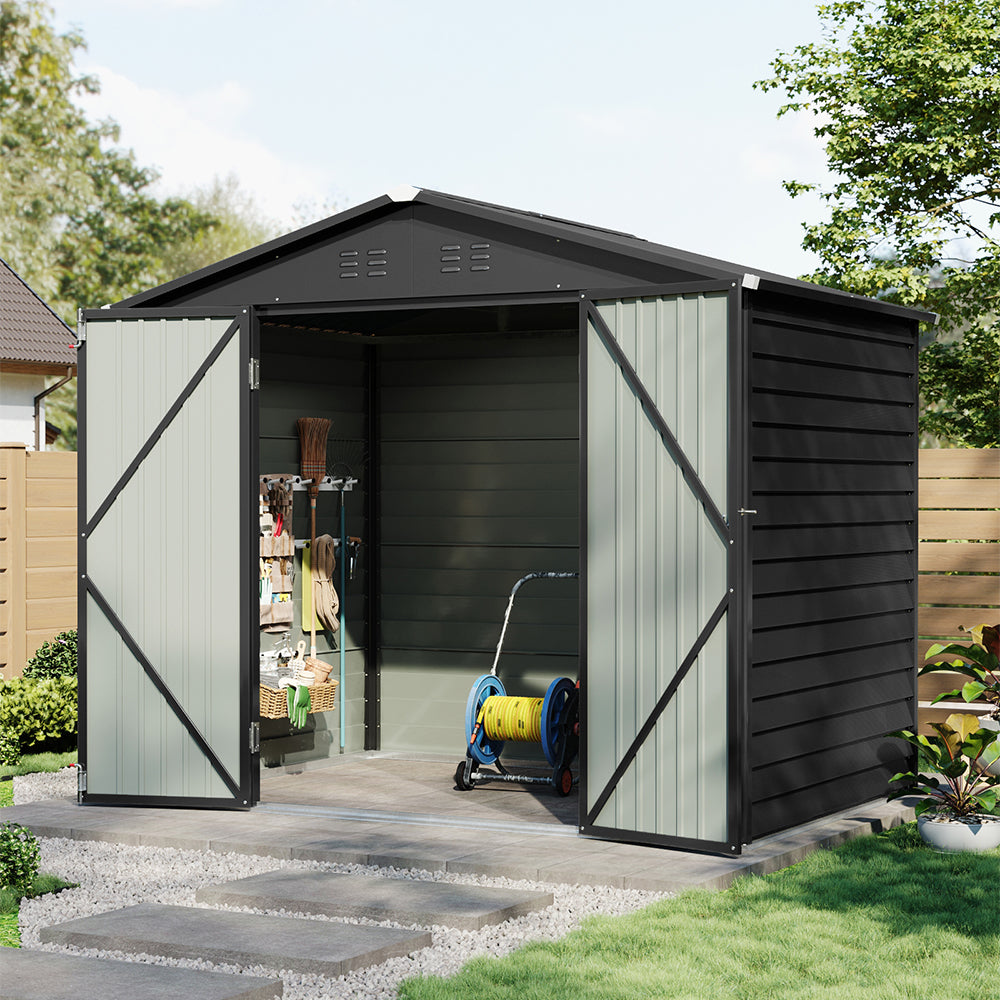 Breeins 8x5.7ft Large Outdoor Metal Tool Shed With Apex Roof – Lockable Double Doors, Ventilated & Weather-resistant Garden Storage Shed