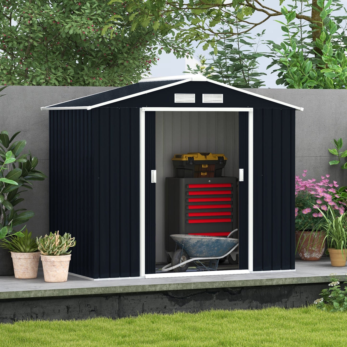 Outsunny Garden Shed Storage Unit W/locking Door Floor Foundation
