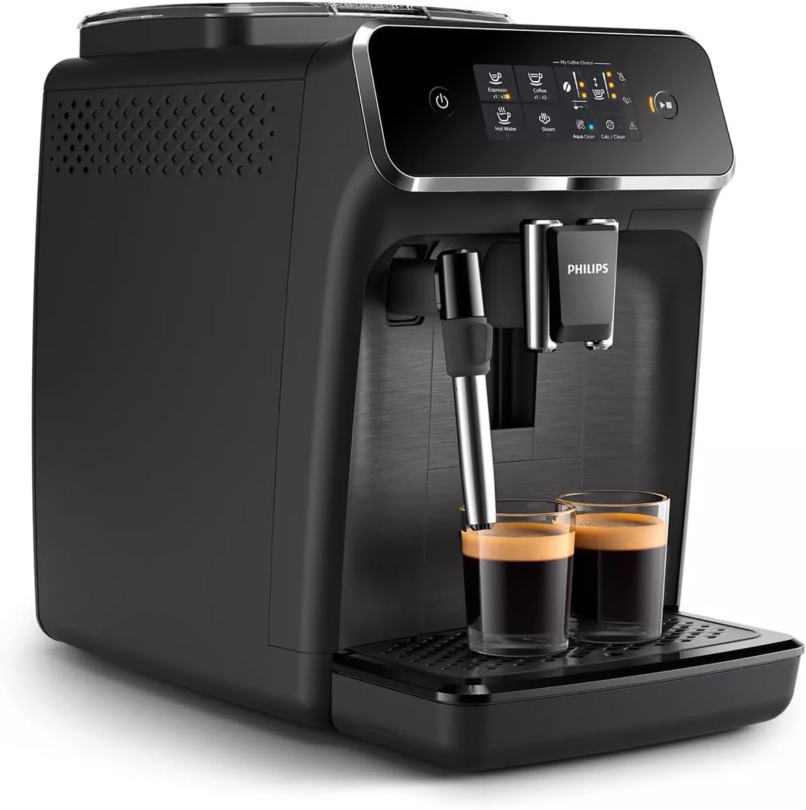 Philips 2300 Series Vollautomatische Espressomaschine - 4 Getränke, Modernes Farb-Touchscreen-Display, LatteGo-Milchsystem, SilentBrew, 100% Keramikmahlwerk, AquaClean Filter. Mattschwarz (EP2330/10)