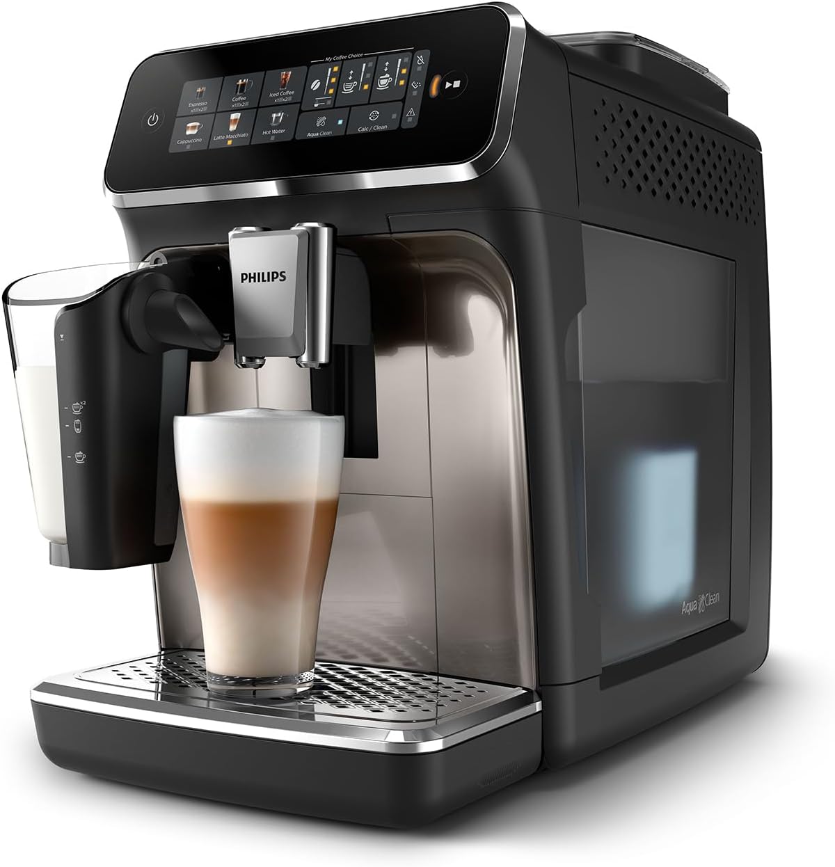 Philips Series 3200 Kaffeevollautomat – LatteGo Milchsystem, 5 Kaffeespezialitäten, Intuitives Touchdisplay, Silber (EP3246/70)