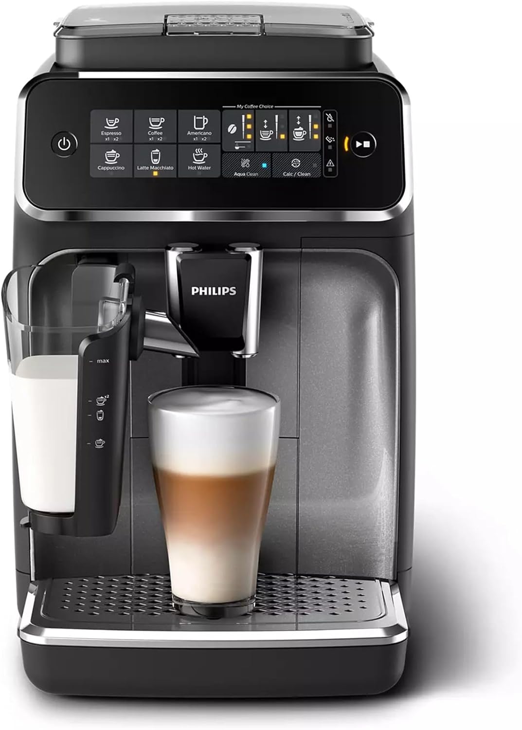 Philips Series 3200 Kaffeevollautomat – LatteGo Milchsystem, 5 Kaffeespezialitäten, Intuitives Touchdisplay, Silber (EP3246/70)