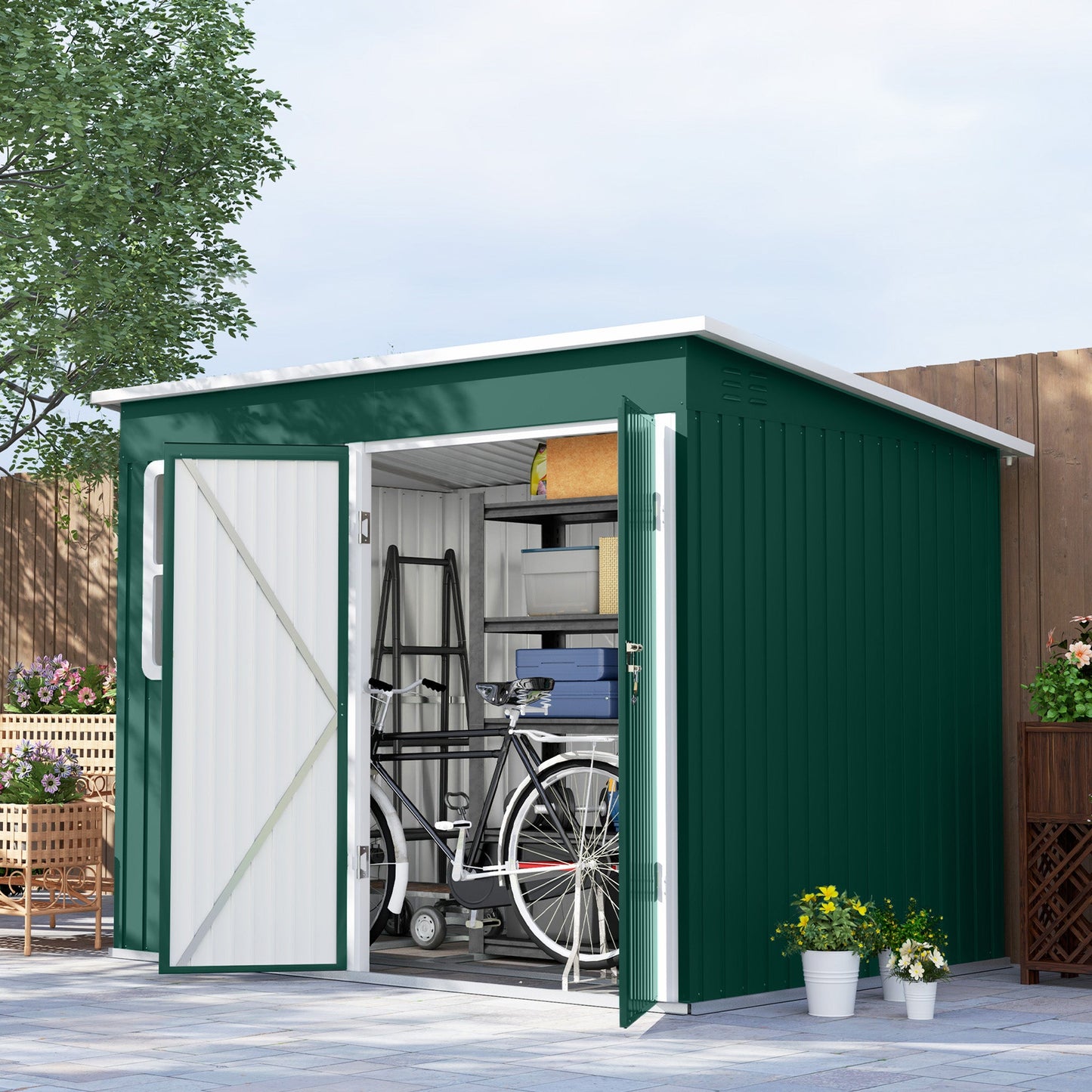 Outsunny 8.5 X 6ft Galvanised Steel Garden Shed With Foundation Kit