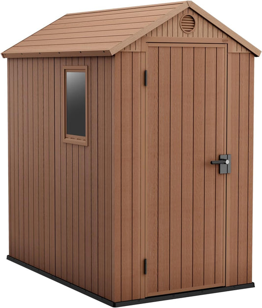 Darwin 4X6 Garden Shed with Natural Wood-Look | Evotech Composite, Weather-Resistant & Maintenance-Free | Outdoor Storage for Tools, Bbqs & Bikes | Heavy-Duty Floor & Lockable Door