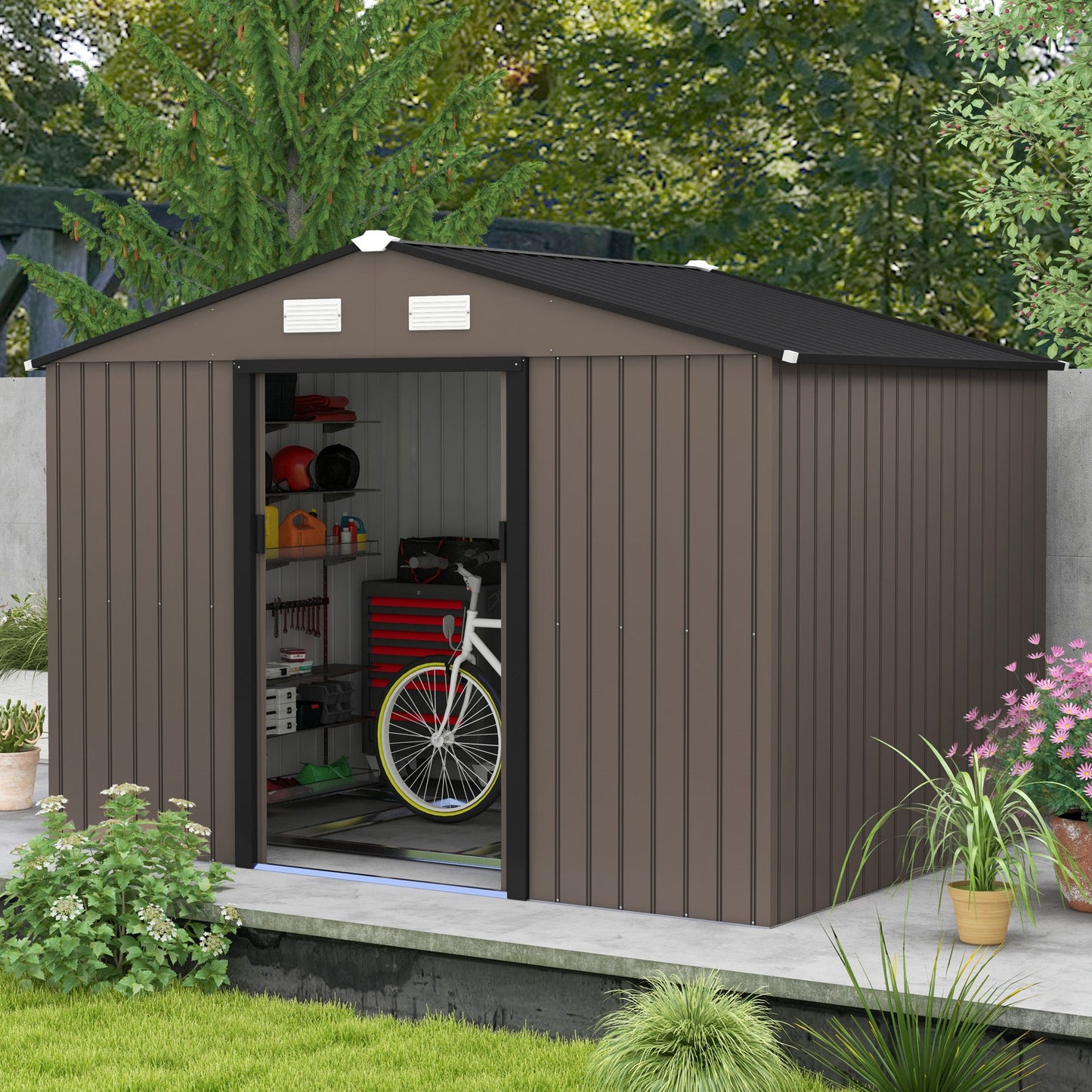 Outsunny Garden Shed Storage Unit With Locking Door Floor Foundation