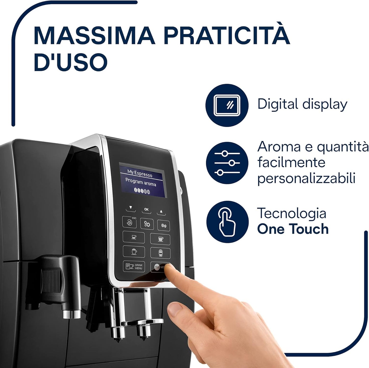 De'Longhi Dinamica ECAM 350.55.B Kaffeevollautomat mit LatteCrema Milchsystem, Cappuccino, Espresso und Kaffee auf Knopfdruck, Digitaldisplay, 2-Tassen-Funktion, Großer 1,8 Liter Wassertank, Schwarz