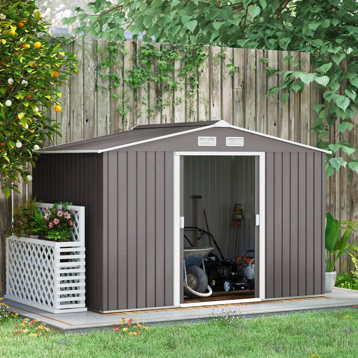 Outsunny Garden Shed Storage Unit With Locking Door Floor Foundation