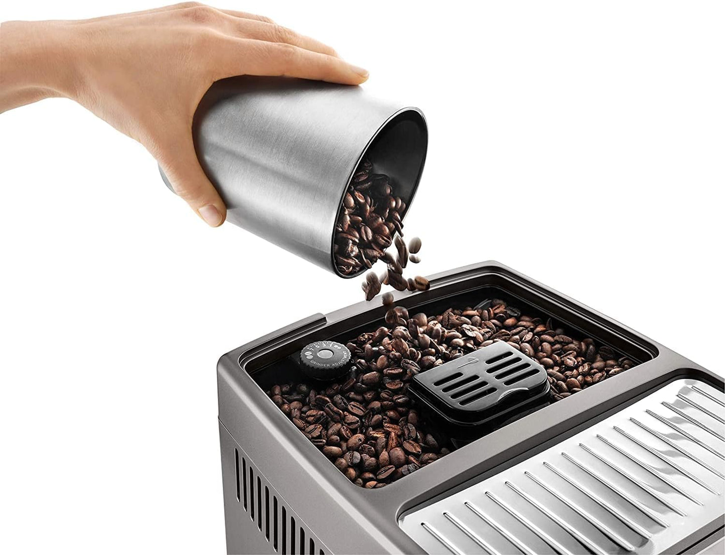 De'Longhi Dinamica Plus ECAM 370.95.T Kaffeevollautomat mit LatteCrema Milchsystem, Cappuccino und Espresso auf Knopfdruck, Touchscreen Farbdisplay und App-Steuerung, Kaffeekannen-Funktion, Titan