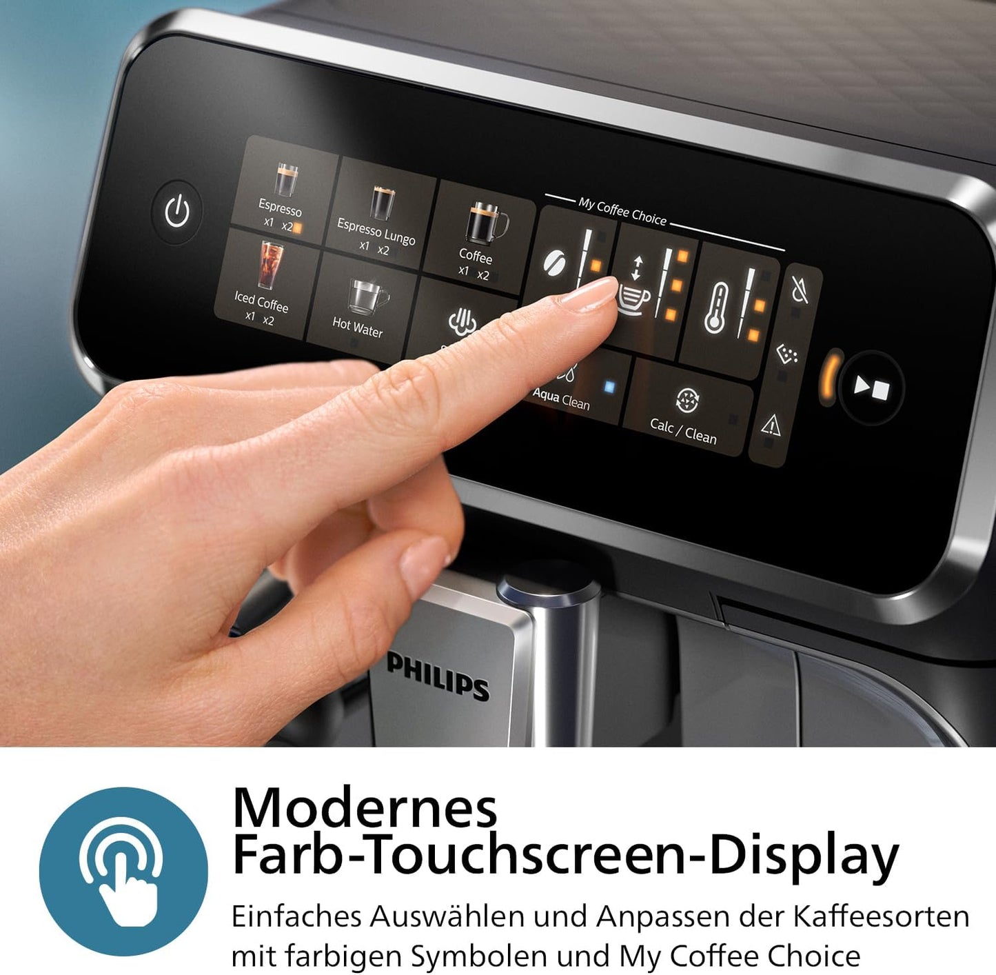 Philips Series 3200 Kaffeevollautomat – LatteGo Milchsystem, 5 Kaffeespezialitäten, Intuitives Touchdisplay, Silber (EP3246/70)