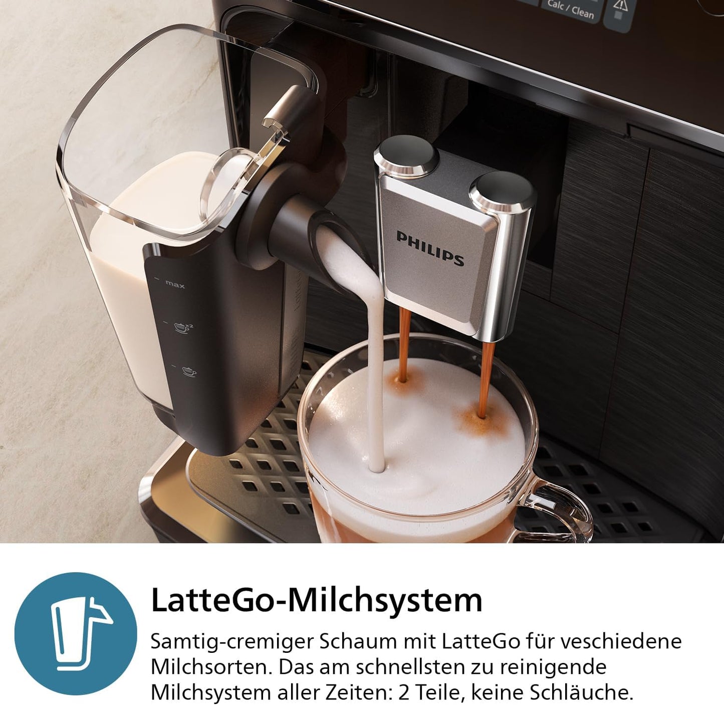 Philips 2300 Series Vollautomatische Espressomaschine - 4 Getränke, Modernes Farb-Touchscreen-Display, LatteGo-Milchsystem, SilentBrew, 100% Keramikmahlwerk, AquaClean Filter. Mattschwarz (EP2330/10)