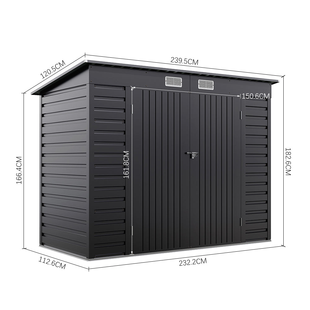 Breeins 4x8ft Outdoor Storage Shed – Galvanized Steel Garden Shed Lockable With Double Doors & 2 Vents