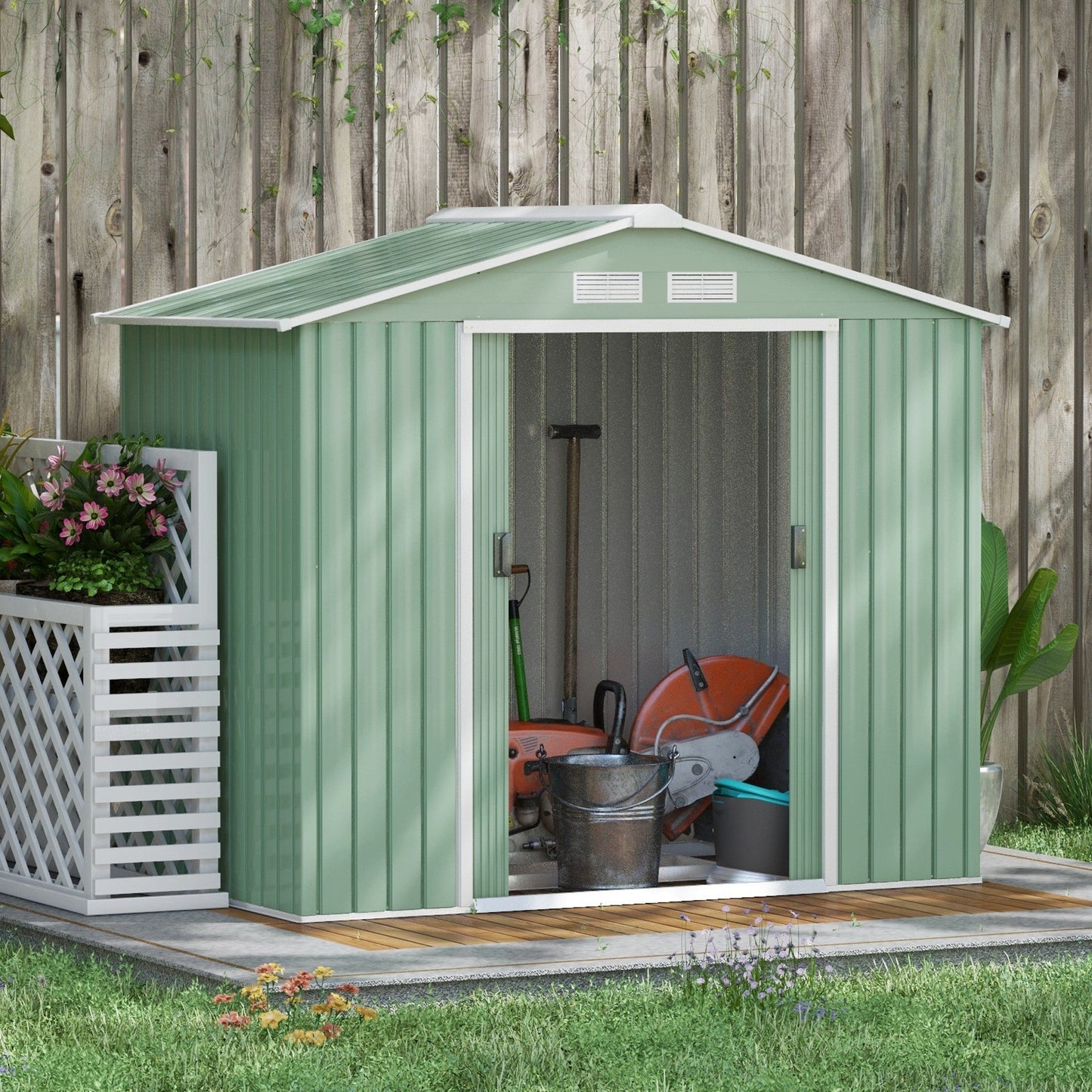 Outsunny Garden Shed Storage Unit W/locking Door Floor Foundation