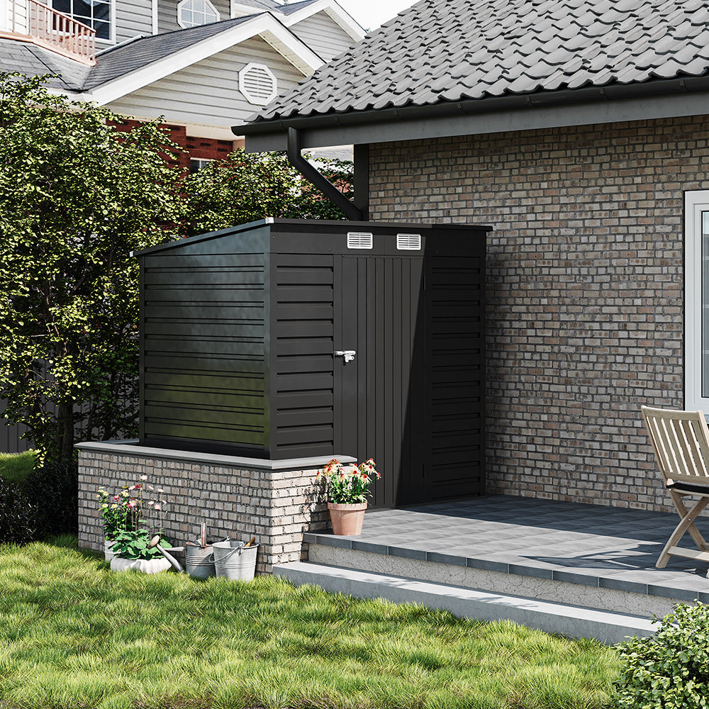Breeins 4x6ft Outdoor Storage Shed – Galvanized Steel Garden Shed Lockable With Double Doors & 2 Vents