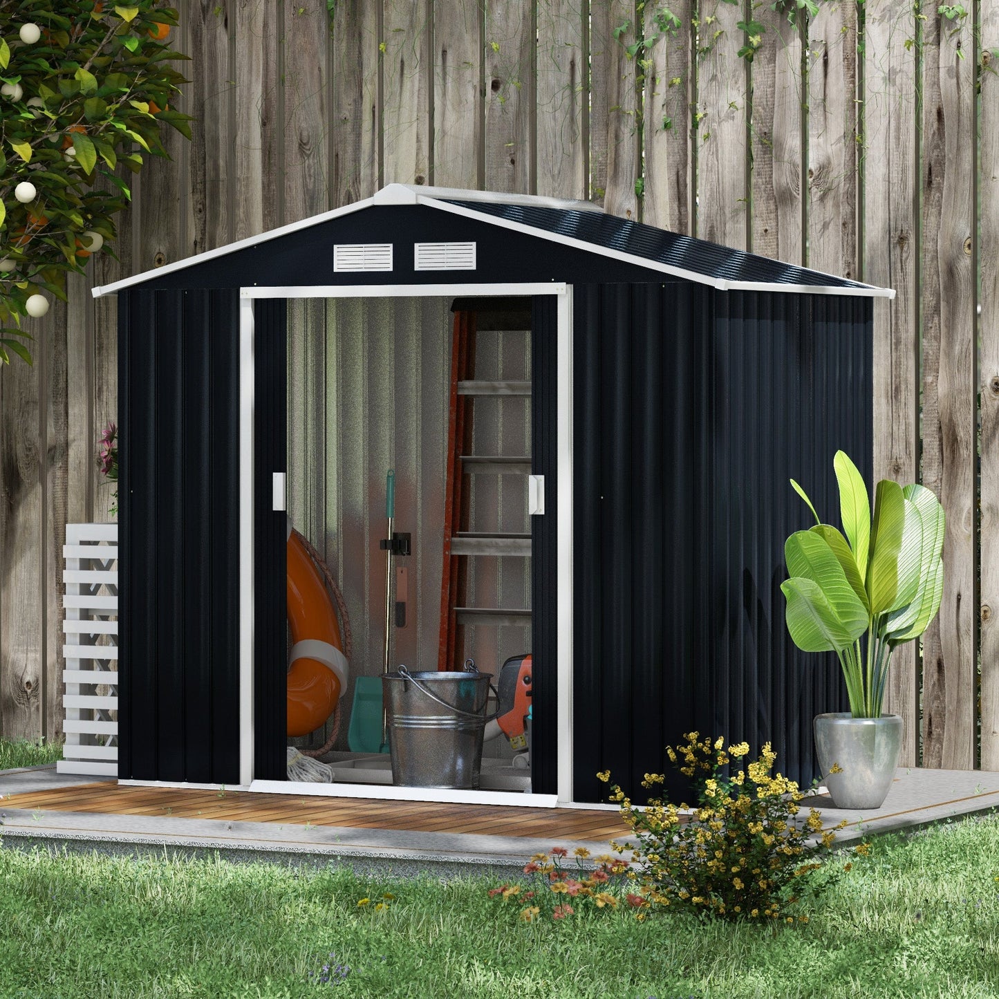 Outsunny Garden Shed Storage Unit W/locking Door Floor Foundation