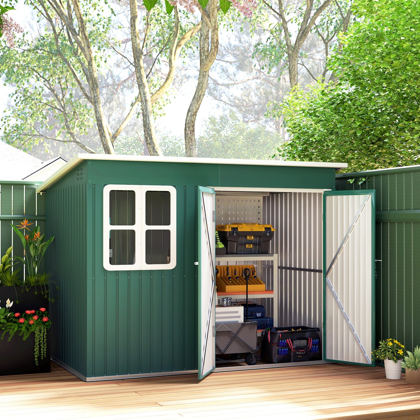 Outsunny 8.5 X 6ft Galvanised Steel Garden Shed With Foundation Kit