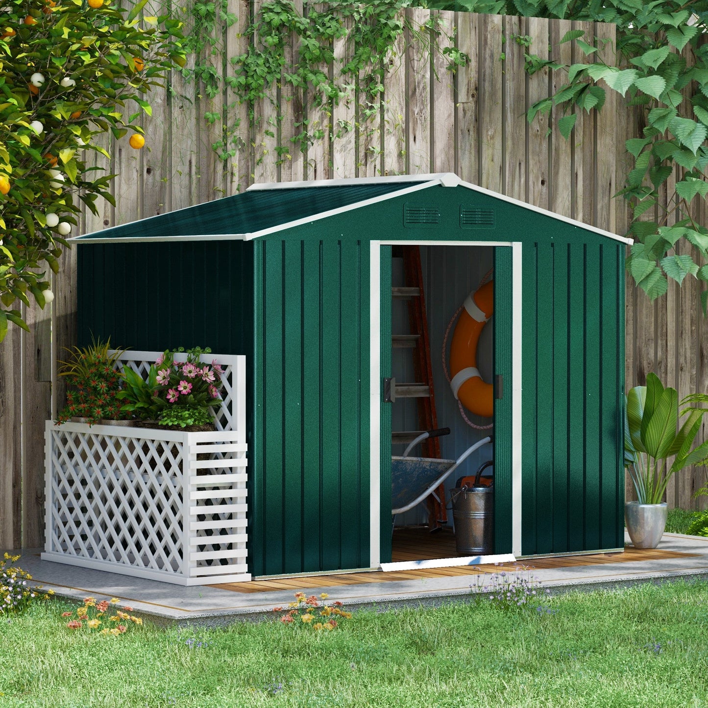 Outsunny 8 X 6ft Garden Storage Shed With Double Sliding Door Outdoor