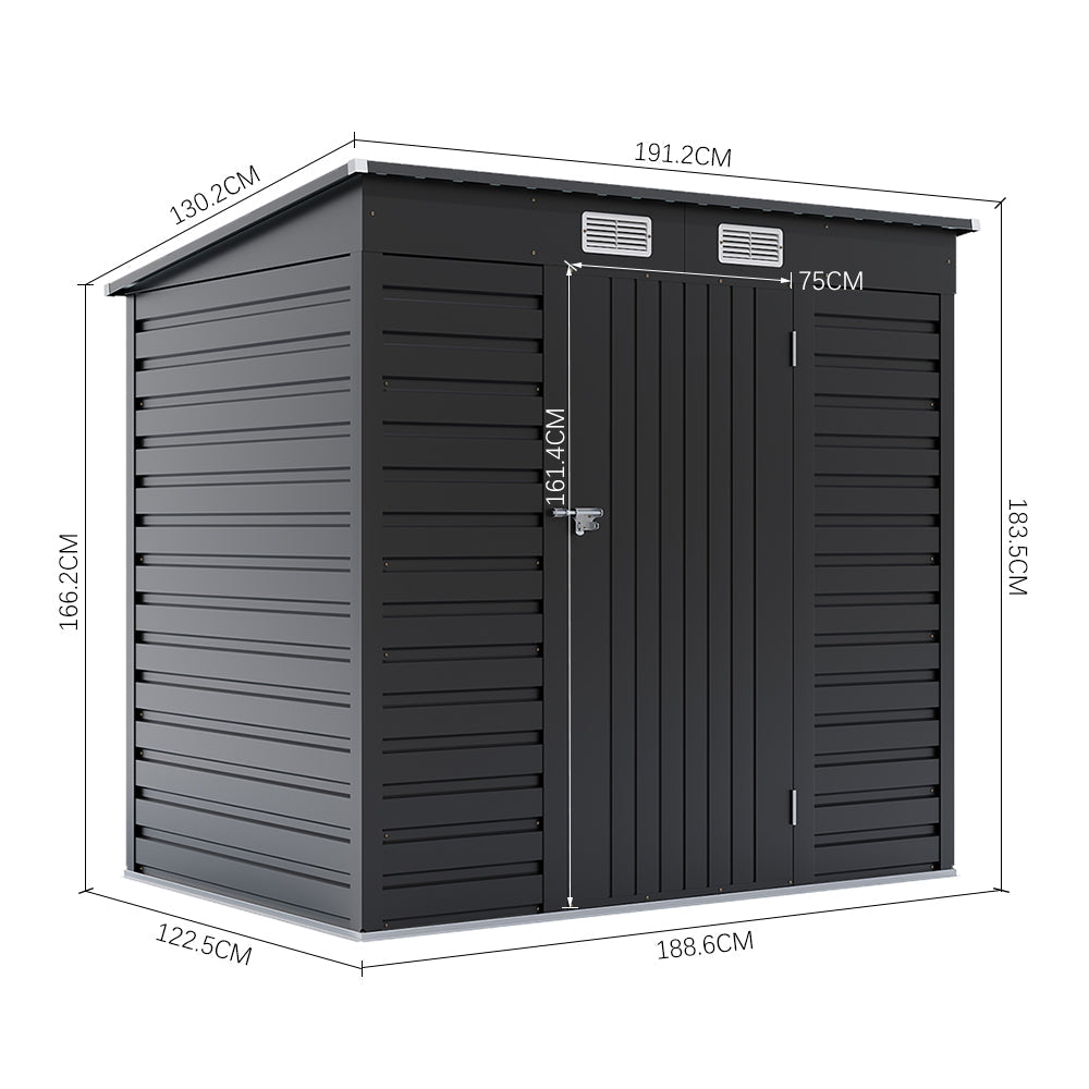 Breeins 4x6ft Outdoor Storage Shed – Galvanized Steel Garden Shed Lockable With Double Doors & 2 Vents