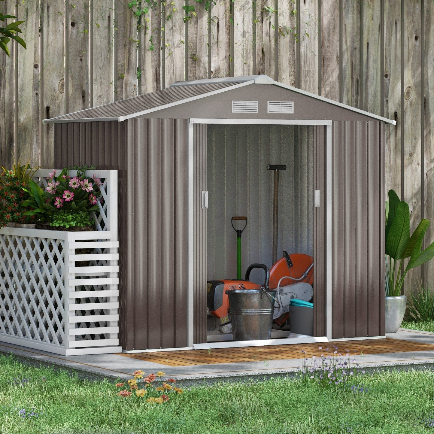 Outsunny Garden Shed Storage Unit W/locking Door Floor Foundation