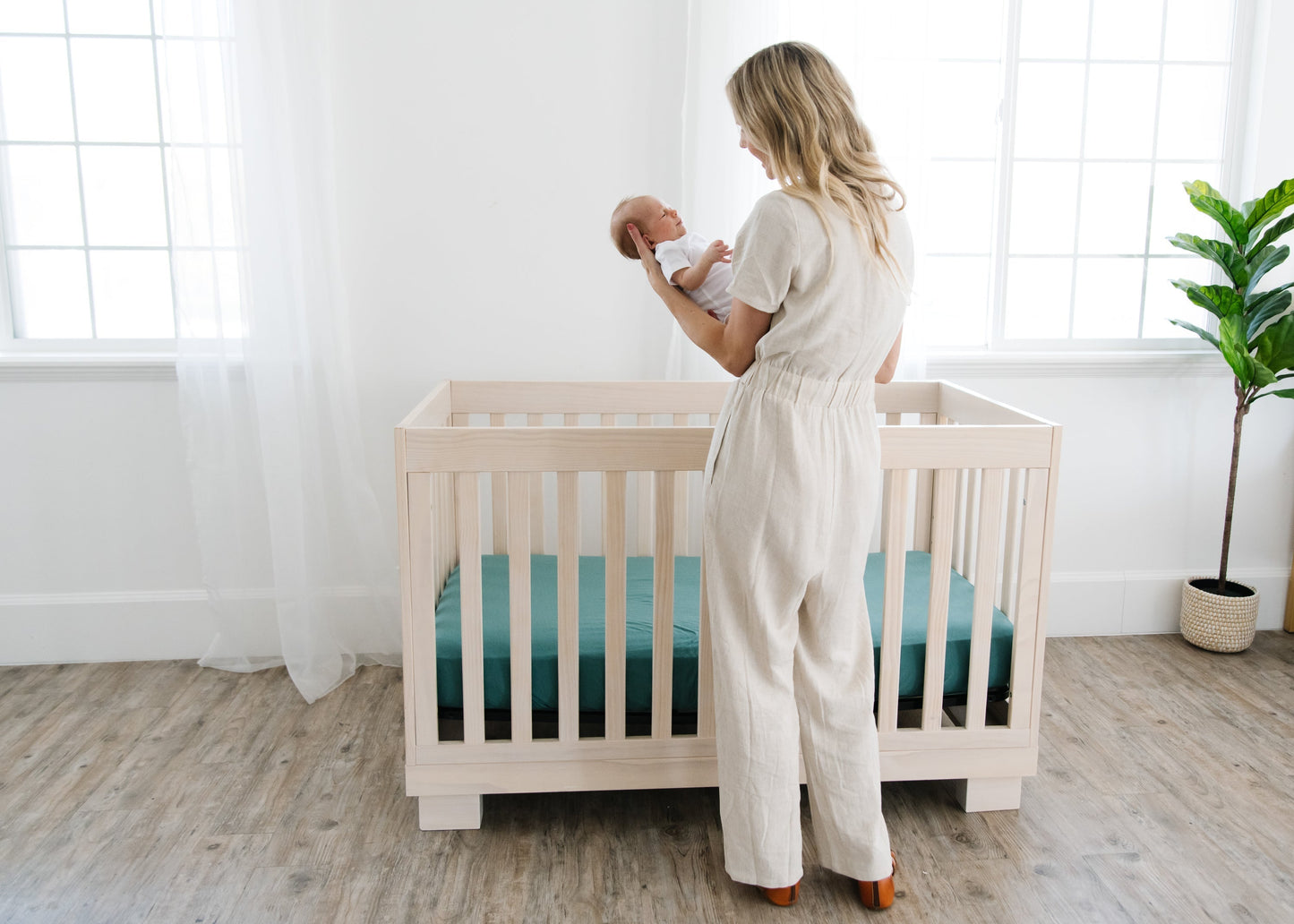 Copper Pearl Premium Knit Fitted Crib Sheet in soft fabric, featuring a fitted design for a snug and comfortable fit in a baby crib