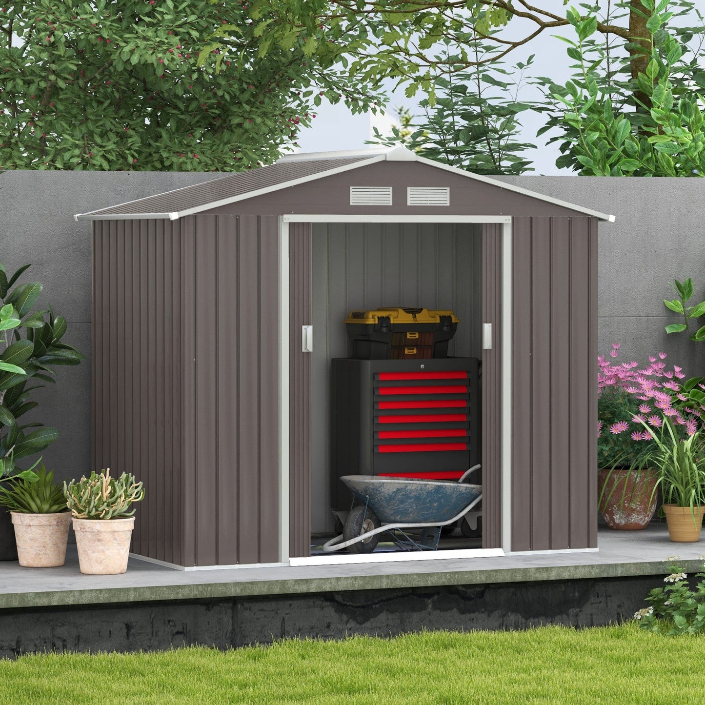 Outsunny Garden Shed Storage Unit W/locking Door Floor Foundation