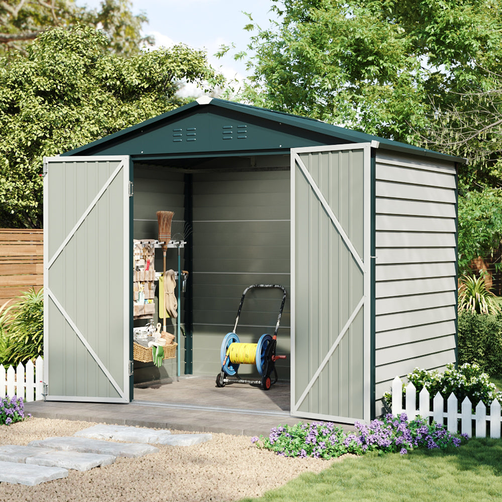 Breeins 8x5.7ft Large Outdoor Metal Tool Shed With Apex Roof – Lockable Double Doors, Ventilated & Weather-resistant Garden Storage Shed