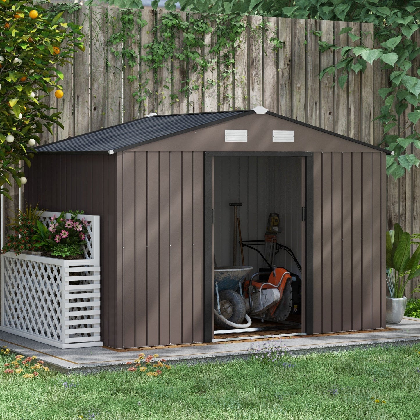 Outsunny Garden Shed Storage Unit With Locking Door Floor Foundation