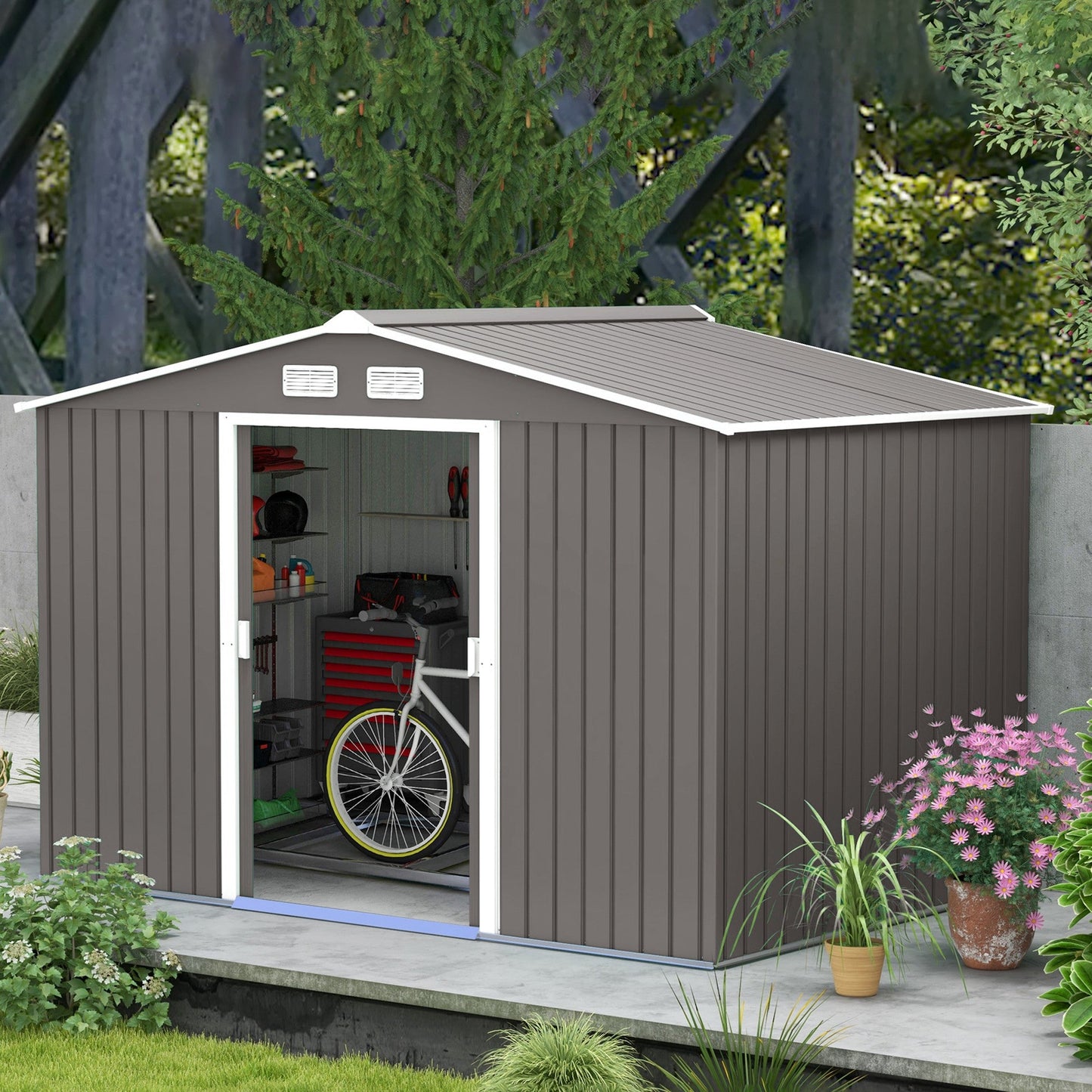 Outsunny Garden Shed Storage Unit With Locking Door Floor Foundation