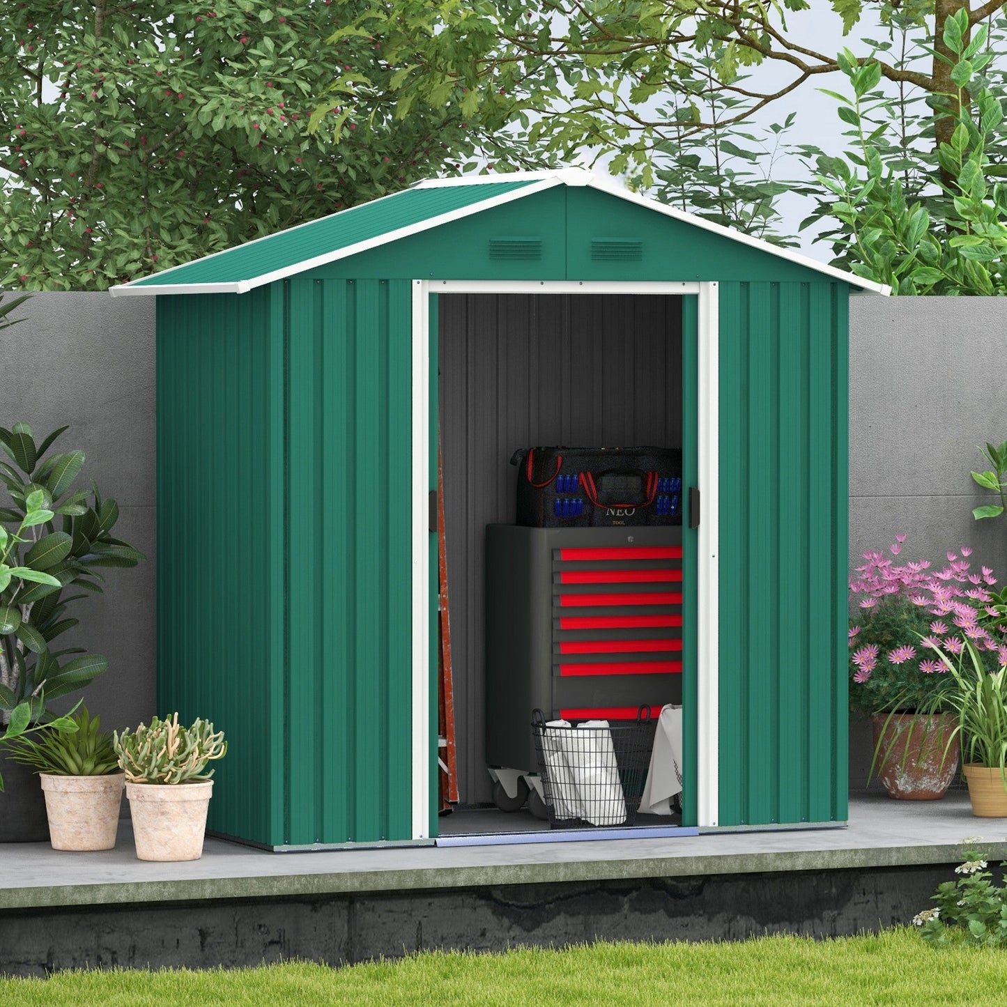 Outsunny 6.5ft X 3.5ft Garden Shed, Metal Shed Garden Outdoor Storage