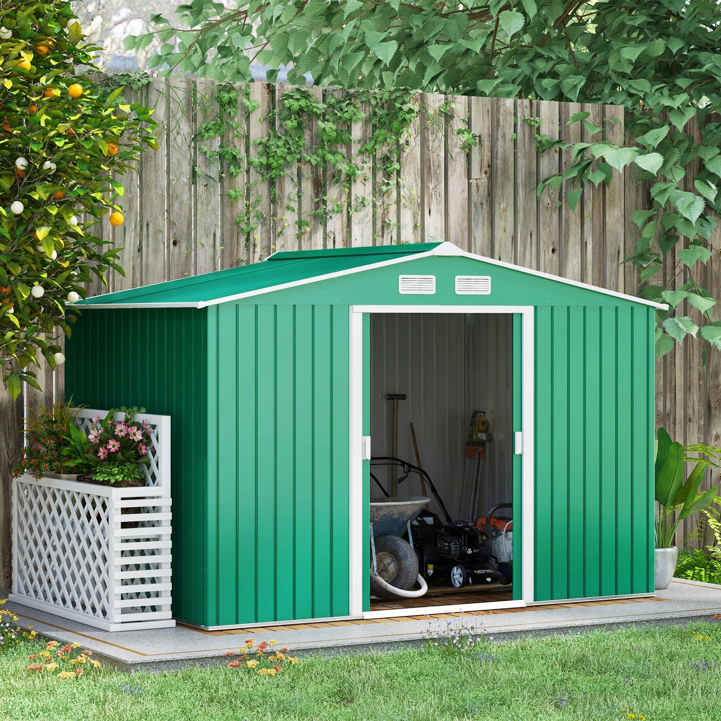 Outsunny Garden Shed Storage Unit With Locking Door Floor Foundation
