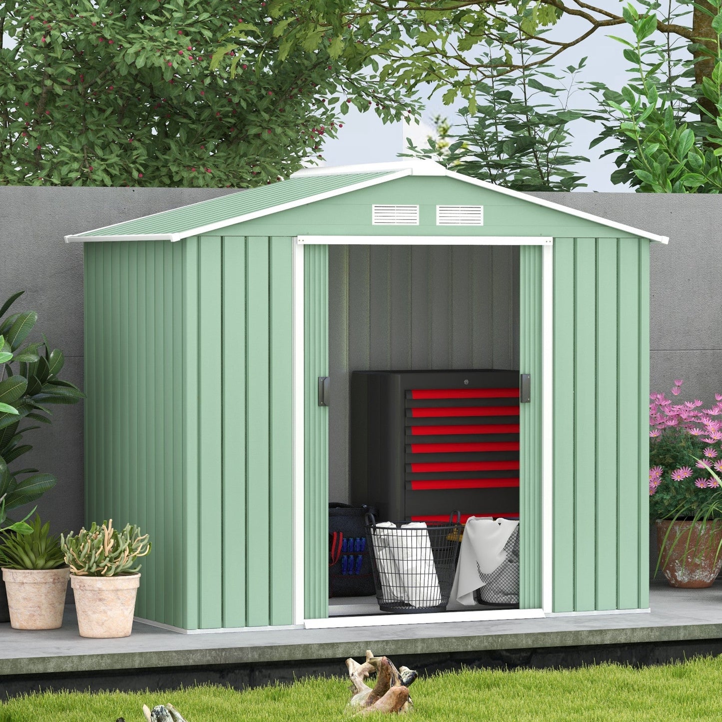 Outsunny Garden Shed Storage Unit W/locking Door Floor Foundation