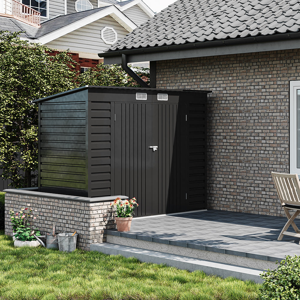 Breeins 4x8ft Outdoor Storage Shed – Galvanized Steel Garden Shed Lockable With Double Doors & 2 Vents