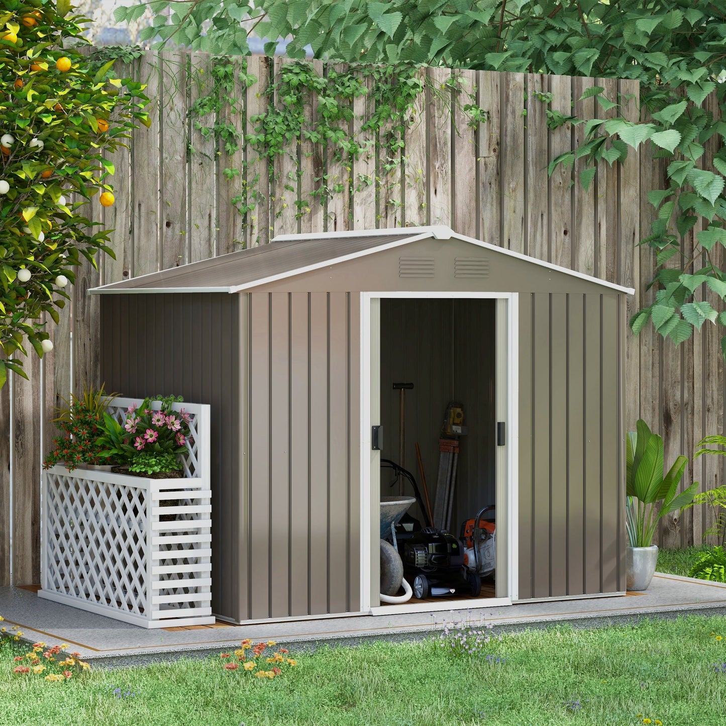 Outsunny 8 X 6ft Garden Storage Shed With Double Sliding Door Outdoor