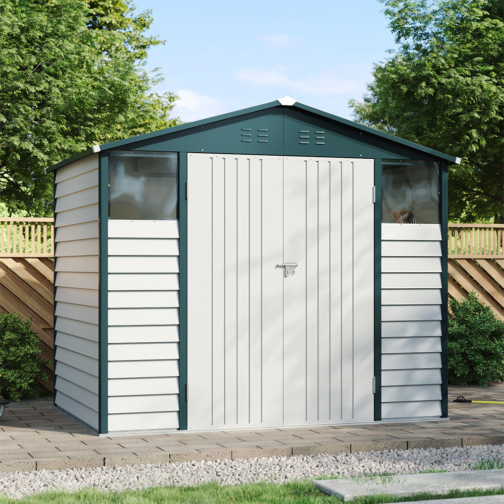 Breeins 8x5.7ft Large Outdoor Metal Tool Shed With Apex Roof – Lockable Double Doors, Ventilated & Weather-resistant Garden Storage Shed