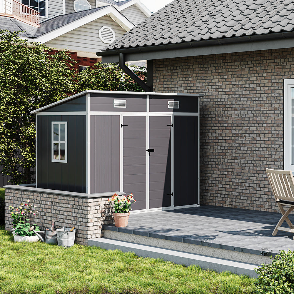 Breeins 8x4ft Outdoor Plastic Garden Shed With Window, Vents And Floor Weather-resistant Storage For Tools & Equipment