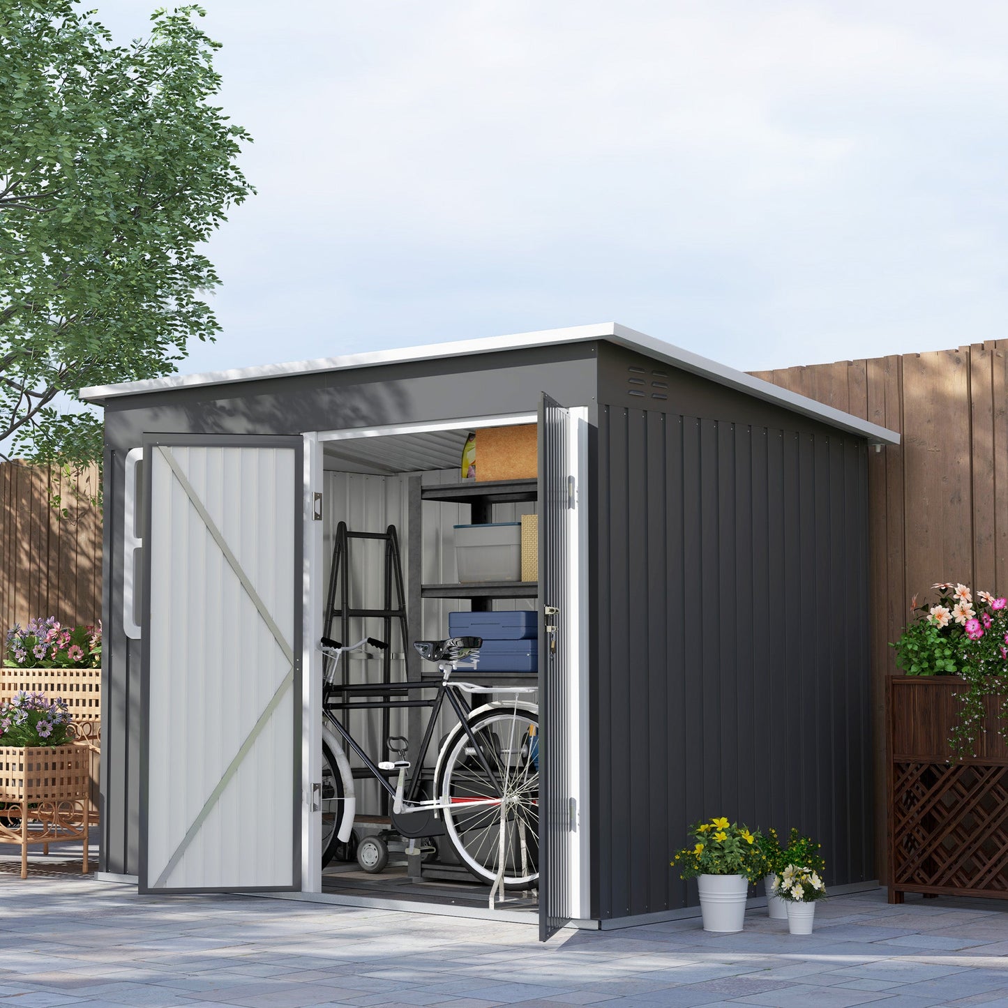 Outsunny 8.5 X 6ft Galvanised Steel Garden Shed With Foundation Kit