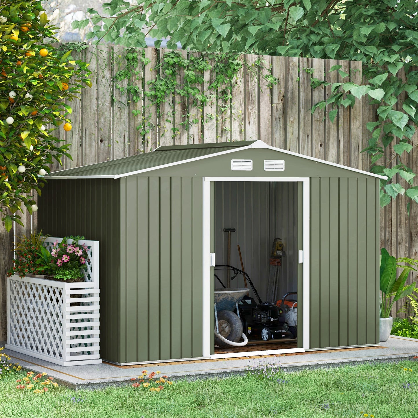 Outsunny Garden Shed Storage Unit With Locking Door Floor Foundation