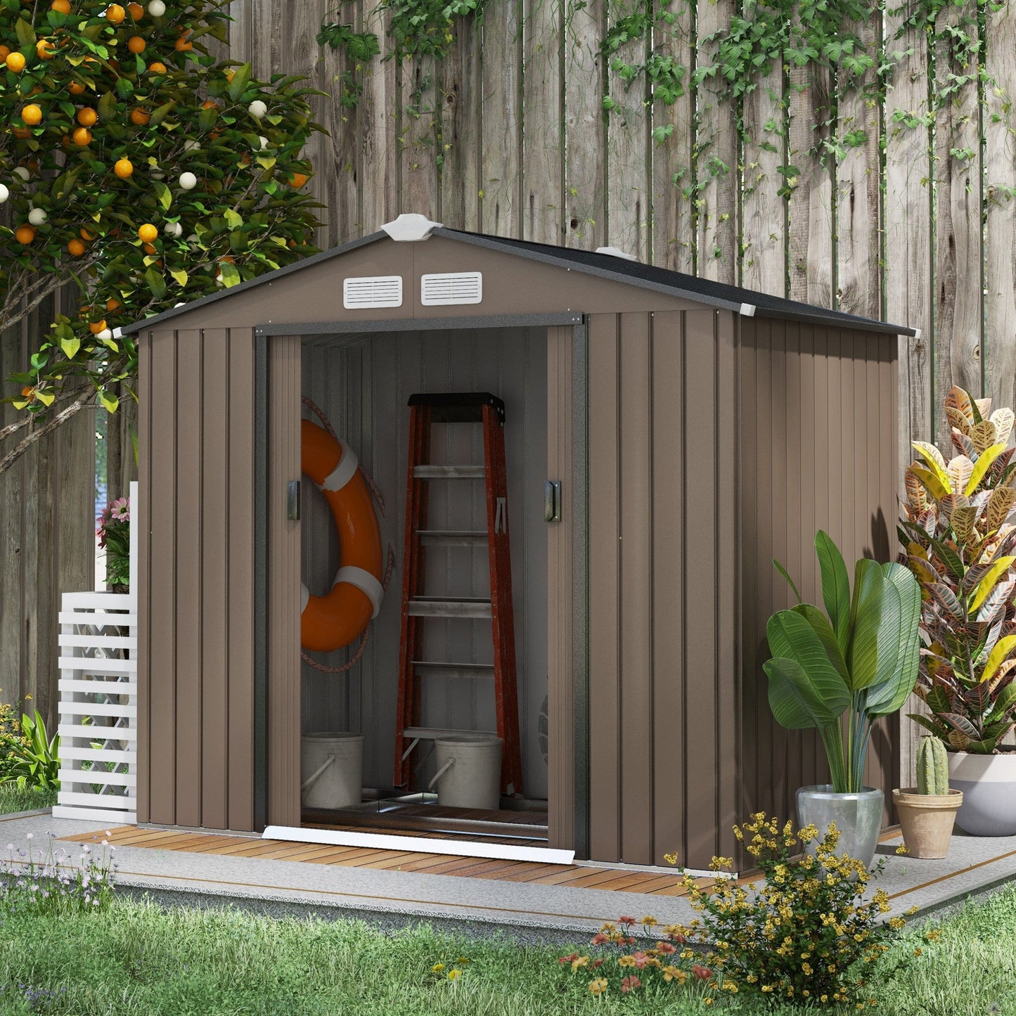 Outsunny Garden Shed Storage Unit W/locking Door Floor Foundation